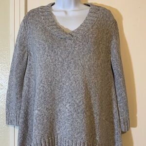 Pure Hand-knit Pull Over V-Neck Cotton Sweater, L